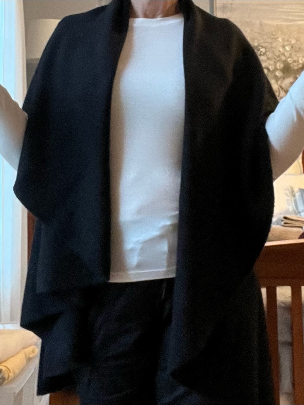 Black Women's Open-Front Sweater Cape - Picture 2 of 3